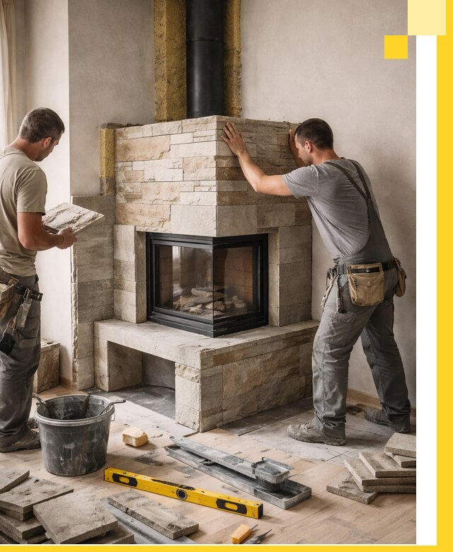 Угловые камины под ключ проект, монтаж и отделка в Калуге