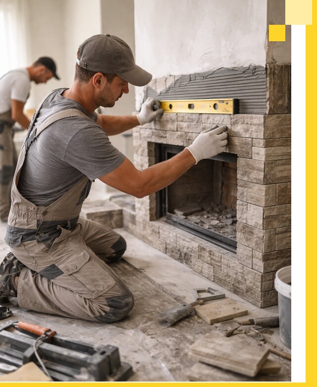 Облицовка каминов в Калуге, монтаж и отделка натуральным камнем