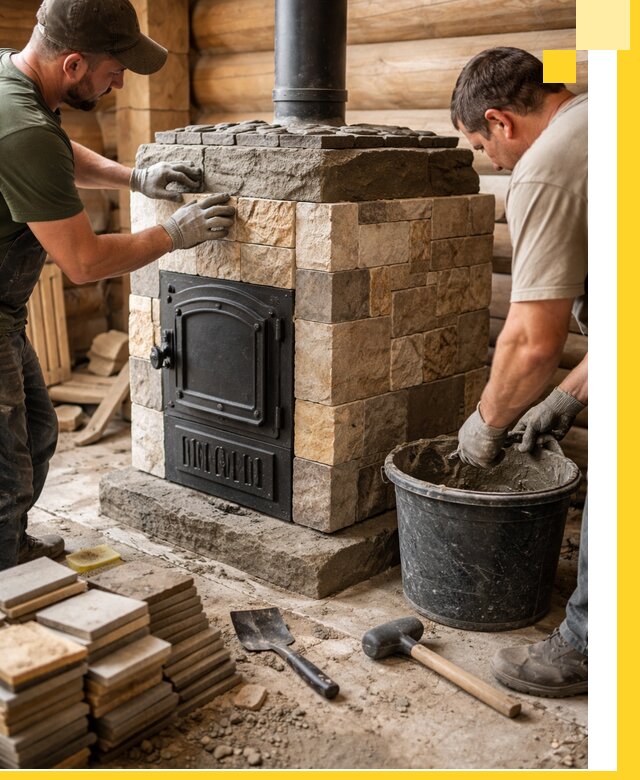 Облицовка банной печи под ключ в Калуге: камень и плитка