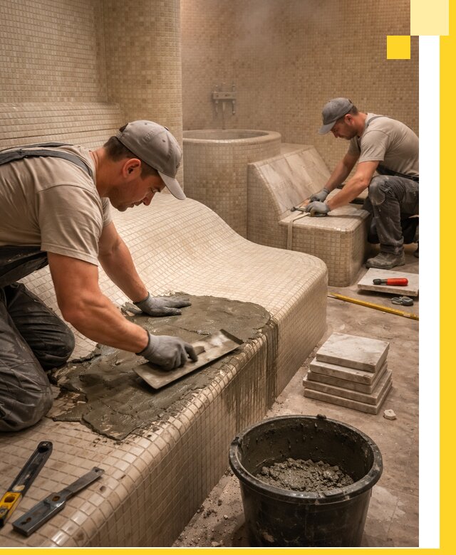 Лежаки для хамама под ключ в Калуге, проект и монтаж