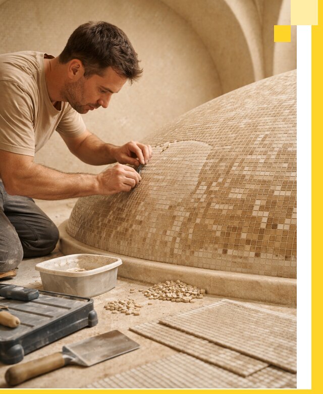 Профессиональная укладка мозаики для хамама под ключ в Калуге