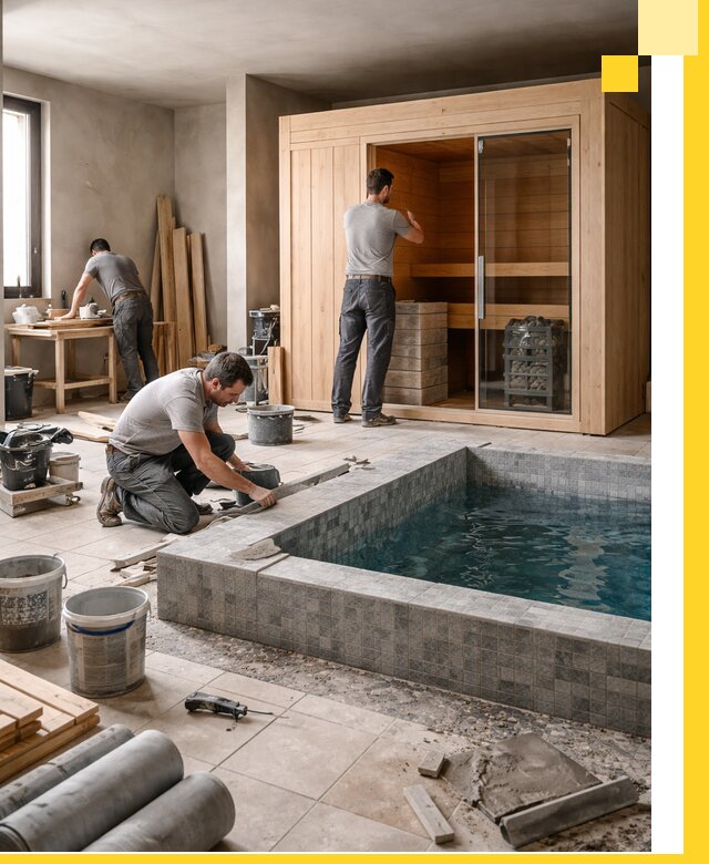 SPA зоны под ключ с бассейном сауной и печью в Калуге